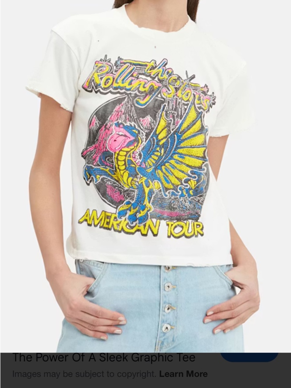 MadeWorn White Rolling Stones American Tour Graphic Tee with Yellow & Blue Print